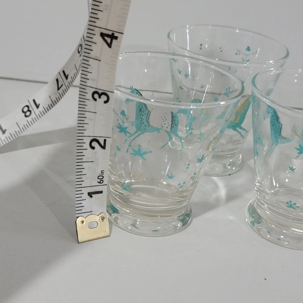 Vintage Mid Century Turquoise Gold Horse Juice Glasses Set of 3 MCM Barware 3in